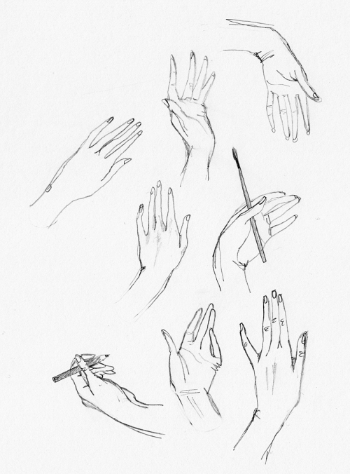 Line drawing of hands with various gestures and positions